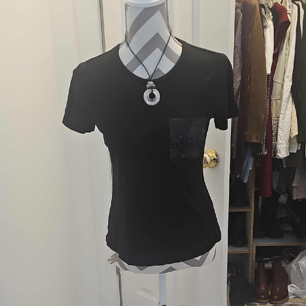 DKNY Black Short Sleeve Tee with Pocket